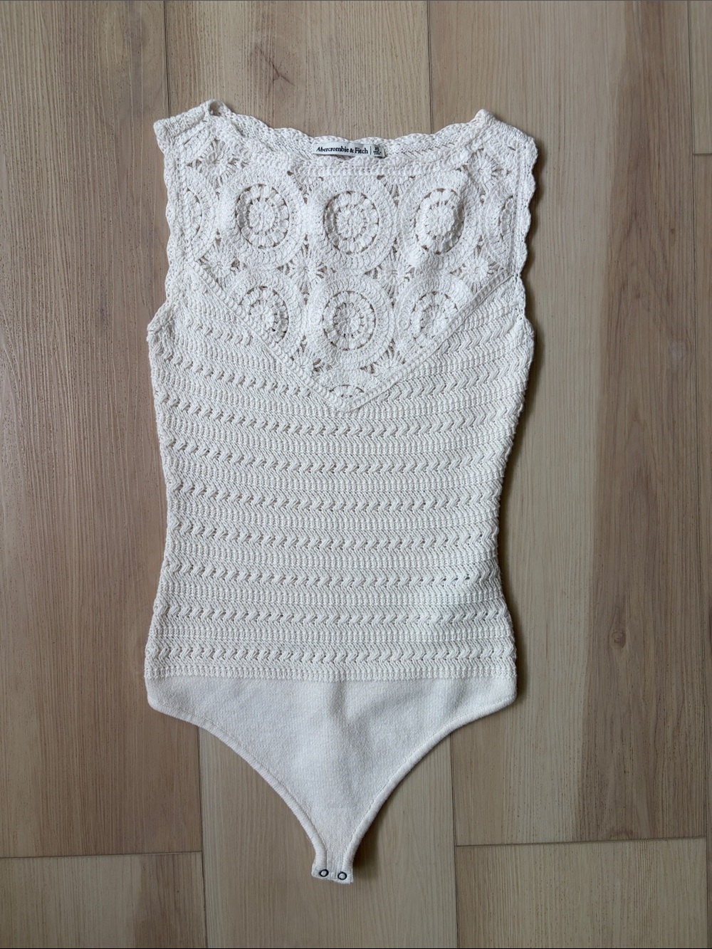 Abercrombie & Fitch Cream Crochet Knit Tank Bodysuit